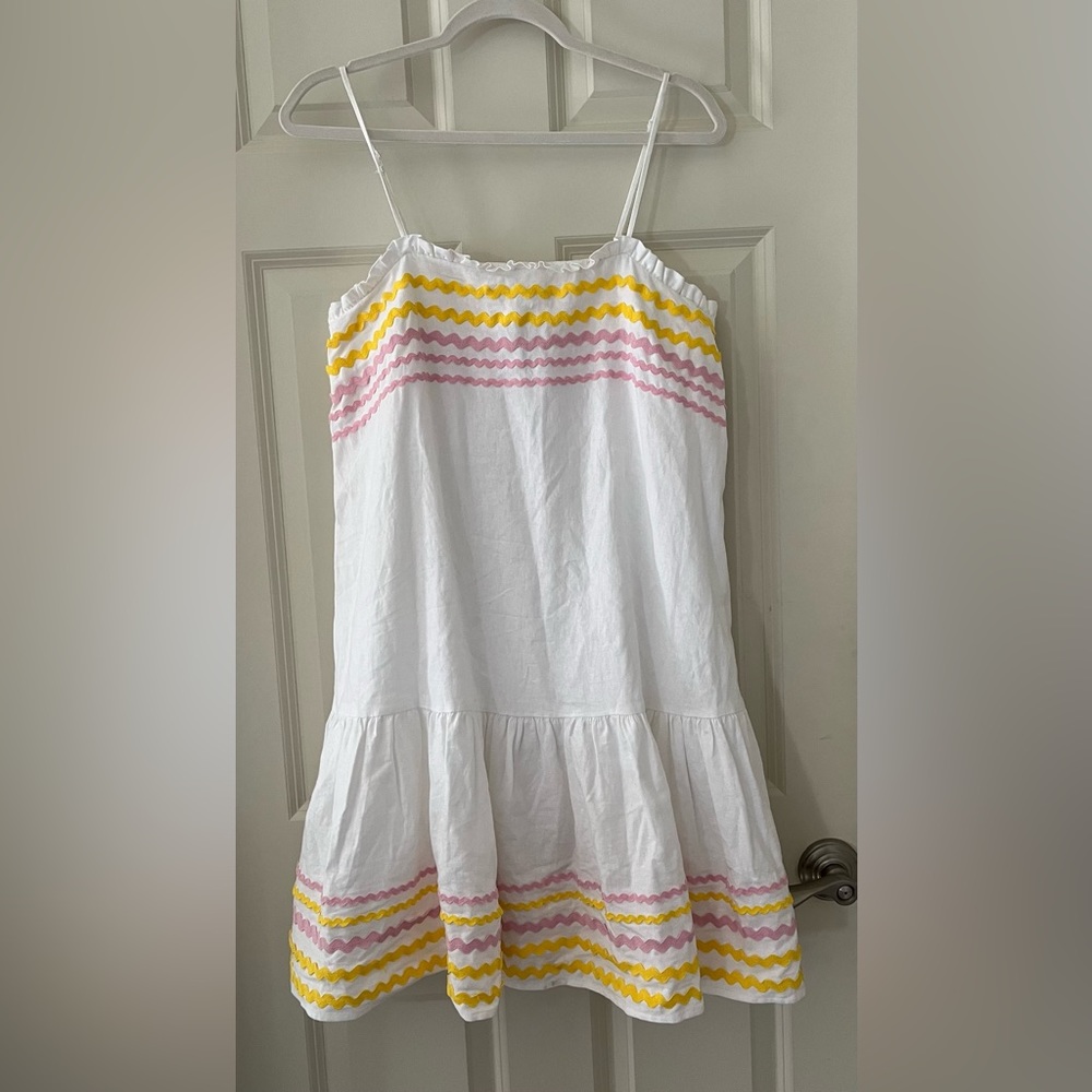 NWT Lisa Marie Fernandez Ric Rac Dress White/Yellow/ Pink Pockets Women's Small